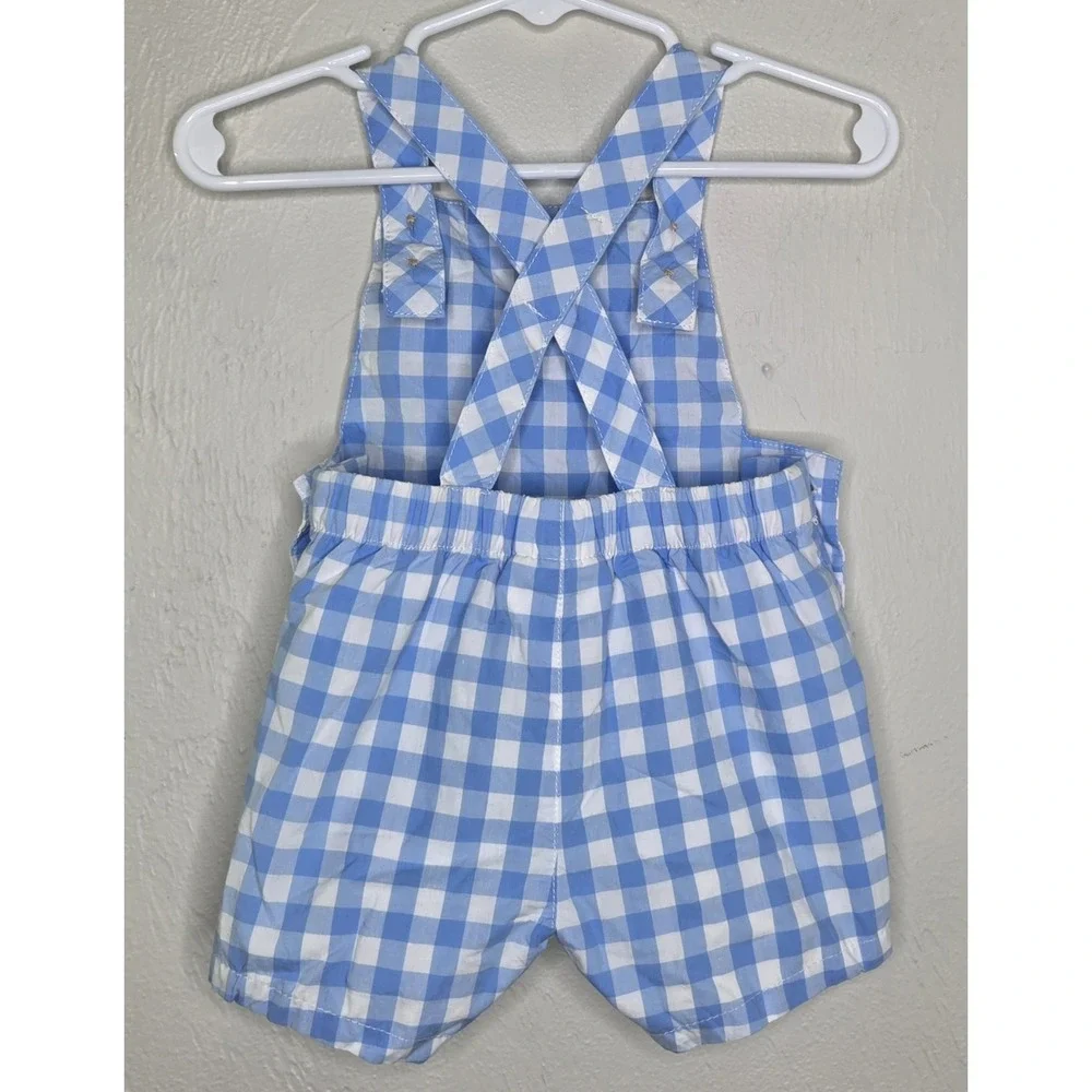 Tommy Bahama Boys 3-6 Months Blue White Checkered Overalls Preppy